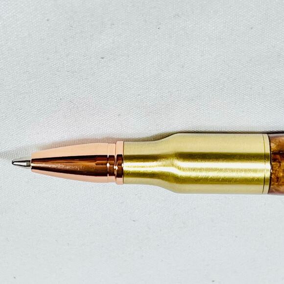 Bolt Action Ball Point Pen Rifle Handmade Brass Gold Brown Swirl Acrylic Resin - Picture 2 of 7